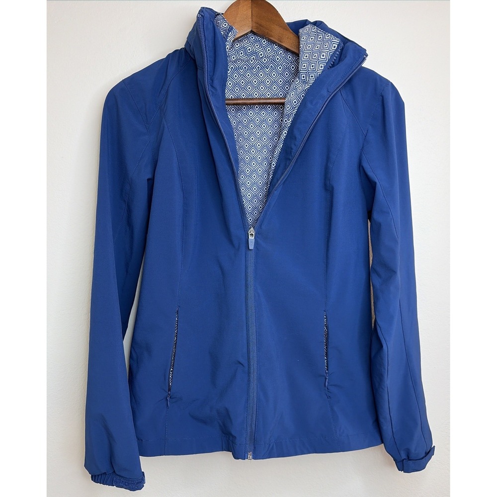 Lady‎ Hagen 2-1 Convertible Golf Jacket With Vest & Hood Geometric Blue Sz Small